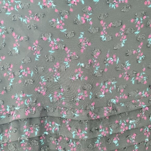 Zara Black Swiss Dot Mini Dress Womens Floral Large Ruffled Long Sleeve Witchy - Picture 7 of 12